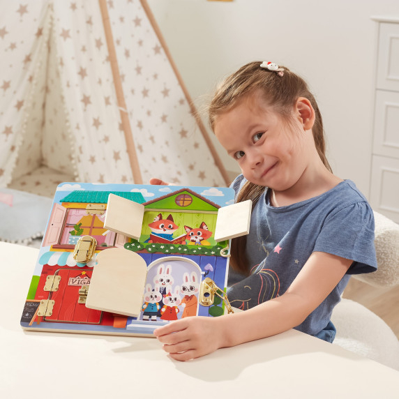 VIGA Wooden Manipulative Board for Opening Locks and Latches Montessori House