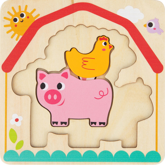 TOOKY TOY Wooden Montessori Puzzle Multilayer Board Animals on the Farm 7 pcs.