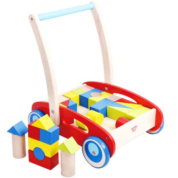 TOOKY TOY Wooden Walker Pusher for Children + Blocks 23 pcs.
