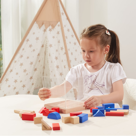 VIGA Wooden Building Game 3D Montessori Blocks