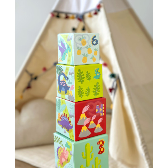TOOKY TOY Wooden Blocks Educational Puzzle + 6 Play Figures 12 pcs.