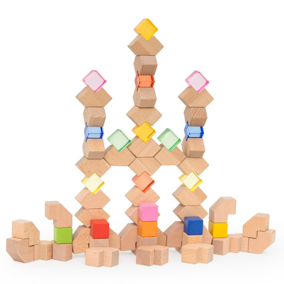 VIGA Wooden Acrylic Light Blocks Construction 66 pcs 18m+