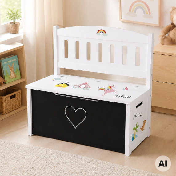 Tooky Toy Wooden Chest Bench with Drawing Board