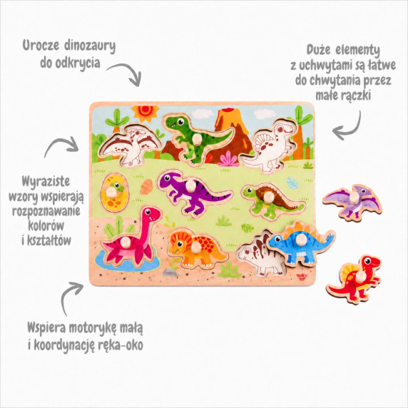 TOOKY TOY Wooden Montessori Puzzle Dinosaurs Shapes Puzzle