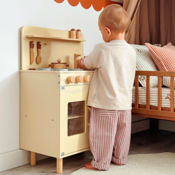 TOOKY TOY Wooden Beige Kitchen with Accessories