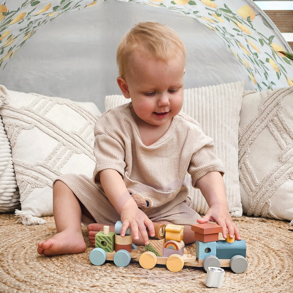 TOOKY TOY Wooden Train with Animals Blocks Montessori Puzzle
