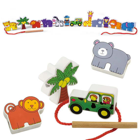 VIGA Wooden Threading Game Intertwining Blocks Safari ZOO Montessori