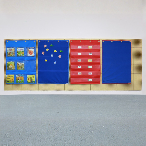 MASTERKIDZ Fabric Hanging Sheet with Pockets for Flashcards and Pictures Red