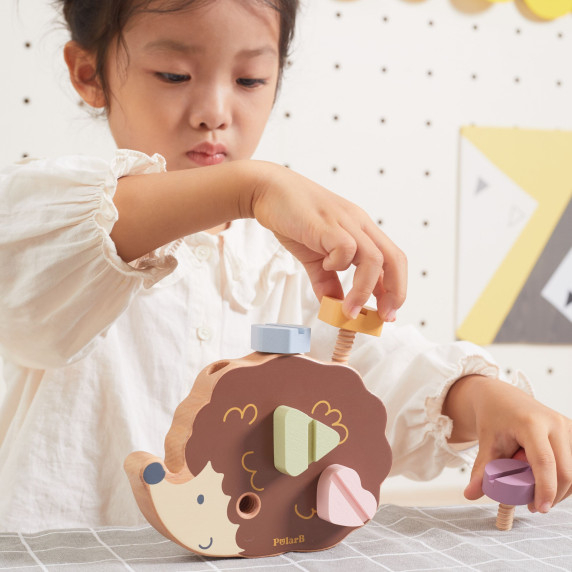 VIGA PolarB Wooden Construction Toy Hedgehog with Montessori Screws