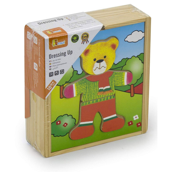 VIGA Wooden Puzzle Educational Puzzle Dress Up the Teddy Bear Boy
