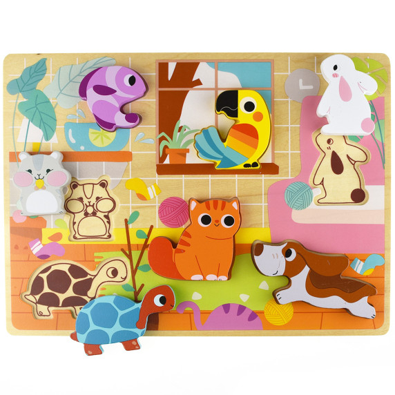 TOOKY TOY Wooden Montessori Puzzle Animals House Match Shapes