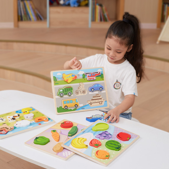 VIGA Wooden Puzzle Montessori 2-in-1 Figures Farm