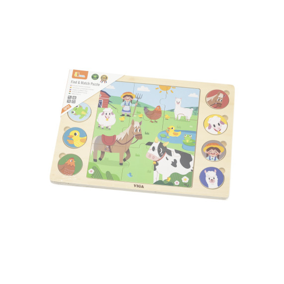 VIGA Wooden Puzzle Guess the Shadow - Farm Puzzle 17 pieces