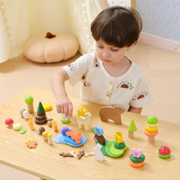 VIGA Wooden Blocks Colorful Forest Tales Box 58 pcs.
