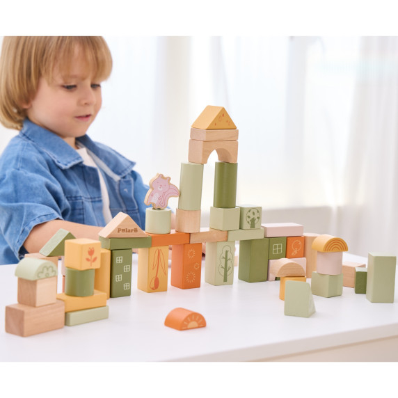 VIGA PolarB Wooden Blocks Montessori Blocks Animals 50 pcs.