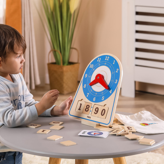 VIGA Wooden Clock Learning Time Clock Montessori