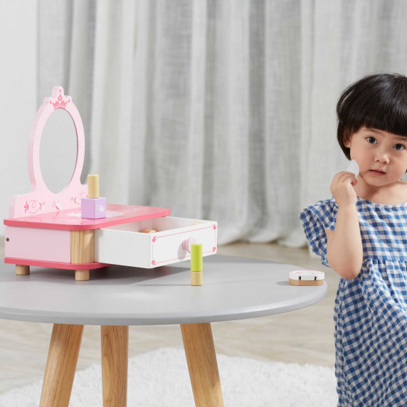 VIGA Wooden Pink Makeup Table with Mirror + Accessories