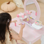 VIGA Large Wooden Dressing Table in White and Pink with Mirror and Chair