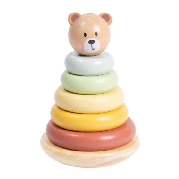 TOOKY TOY Wooden Sensory Puzzle Pyramid Teddy Bear Sensory Colorful Stacker