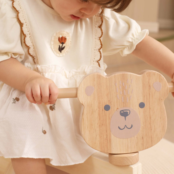 VIGA PolarB Wooden Ride-on Brown Teddy Bear with Soft Wheels