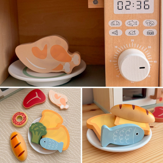 TOOKY TOY Wooden Microwave Oven Food Set