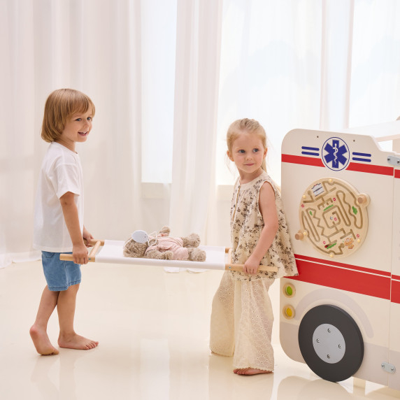 VIGA Large Wooden Ambulance Set Ambulance for Small Rescuers Accessories 25 pcs.