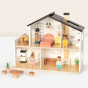 TOOKY TOY Wooden Dollhouse with Accessories and Family 20 pcs.