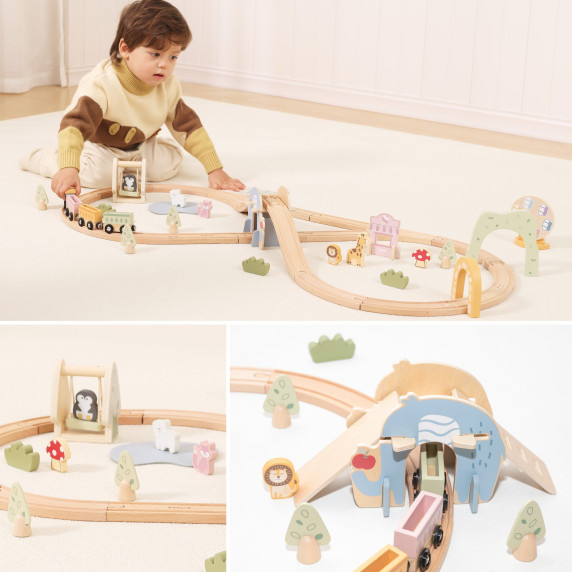 VIGA Wooden Train for Children Track 62 pieces