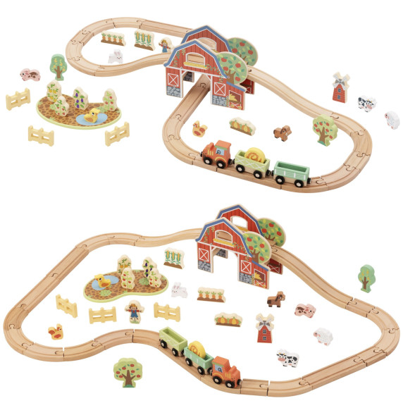 TOOKY TOY Wooden Farm Train Set 48 pcs.