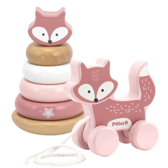 VIGA PolarB Set Fox Wooden Pyramid + Fox for Pulling