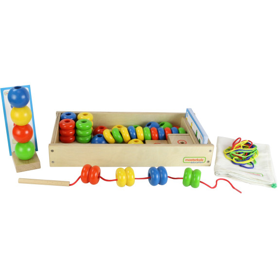 MASTERKIDZ Large Wooden Lace Threader Cards in a Montessori Box