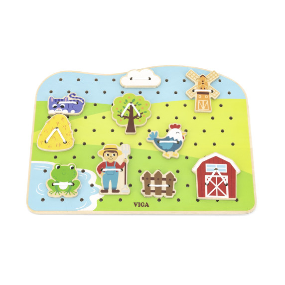 VIGA Wooden Lace-Up Intertwining Montessori Farm Animals