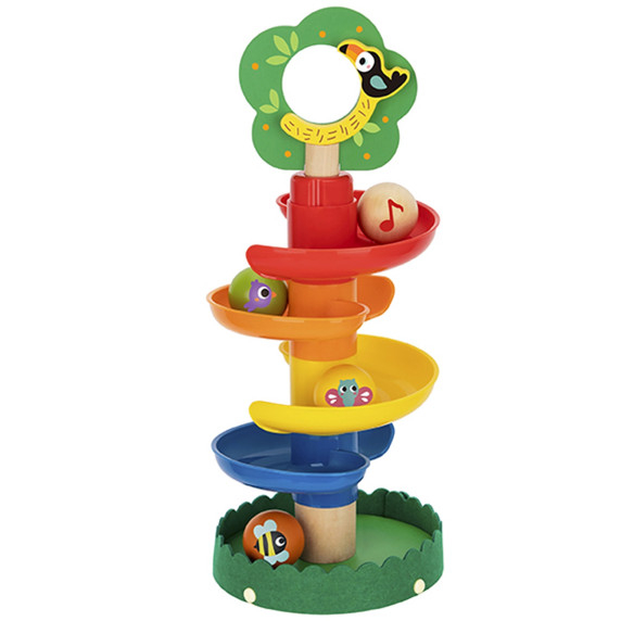 Tooky Toy Wooden Ball Track with Animals Spiral Ball Track + 4 Balls