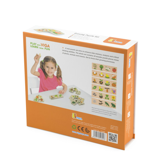VIGA Wooden Puzzle Growing Animals and Plants