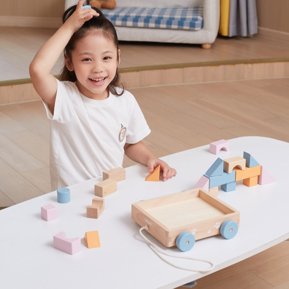 VIGA PolarB Wooden Pull Cart + Blocks 21 pcs.