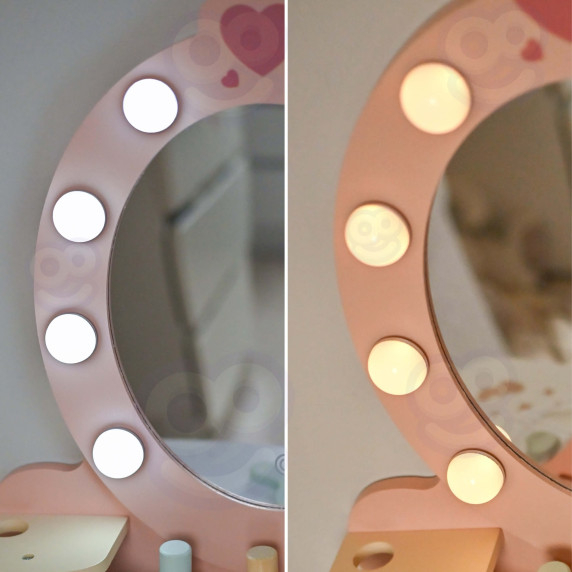 TOOKY TOY Wooden Dressing Table with Chair, Accessories, Mirror with LED Lighting + Cosmetics