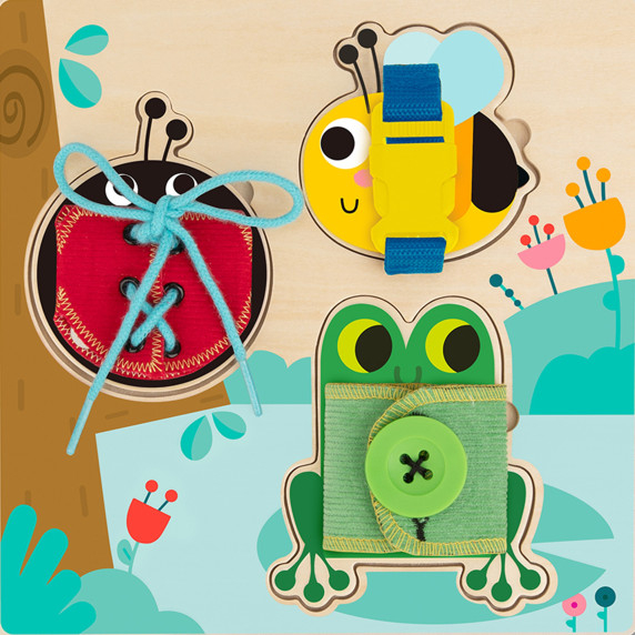 TOOKY TOY Wooden Educational Board Sorter Training Exercises String Button Buckle