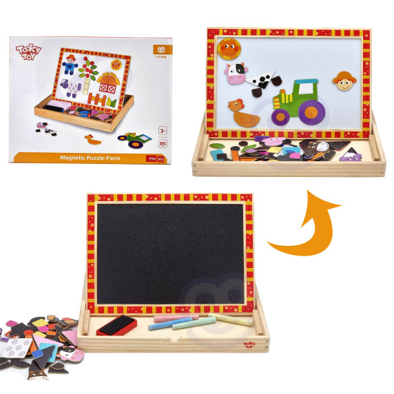 TOOKY TOY Wooden Double-Sided Puzzle Board Magnetic Puzzle Farm