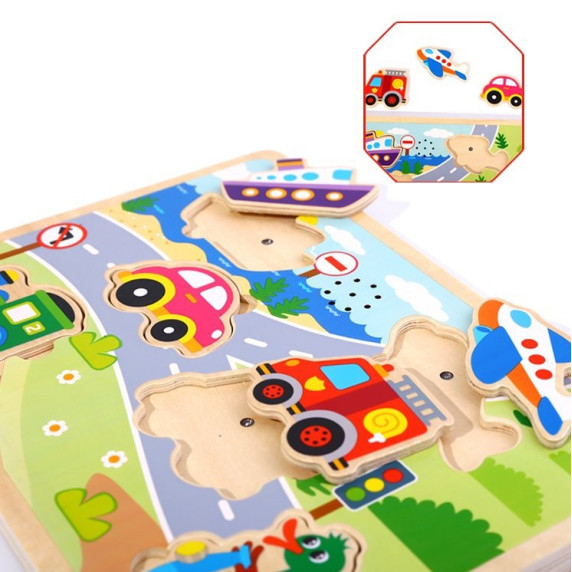 TOOKY TOY Wooden Montessori Puzzle Sound Vehicles Matching Puzzle