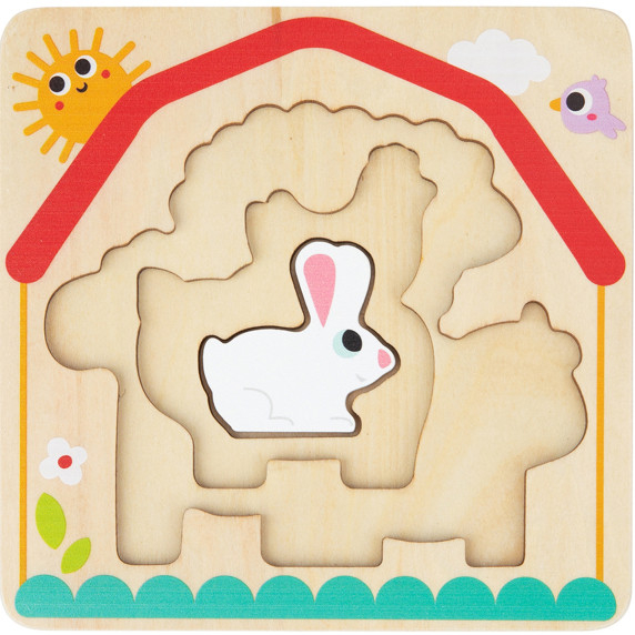 TOOKY TOY Wooden Montessori Puzzle Multilayer Board Animals on the Farm 7 pcs.