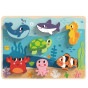 TOOKY TOY Wooden Montessori Puzzle Sea World Fish Turtle Shapes