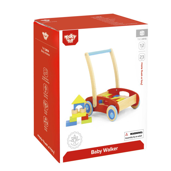 TOOKY TOY Wooden Walker Pusher for Children + Blocks 23 pcs.