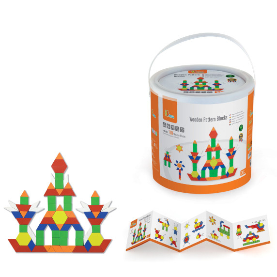 VIGA Wooden Flat Blocks in a Bucket 250 Montessori Pieces