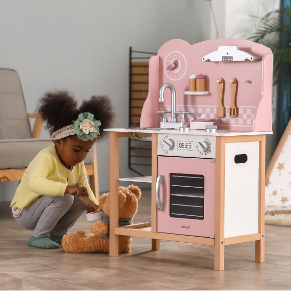 VIGA PolarB Wooden Kitchen with Accessories Silver - Pink