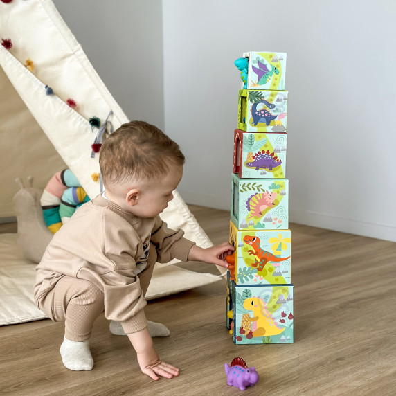 TOOKY TOY Wooden Blocks Educational Puzzle + 6 Play Figures 12 pcs.