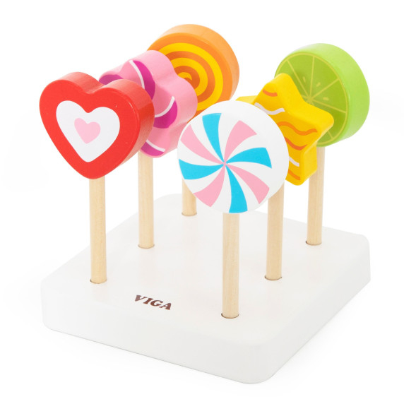 VIGA Wooden Lollipops Confectionery Shop Set of 6 for Children 18m+