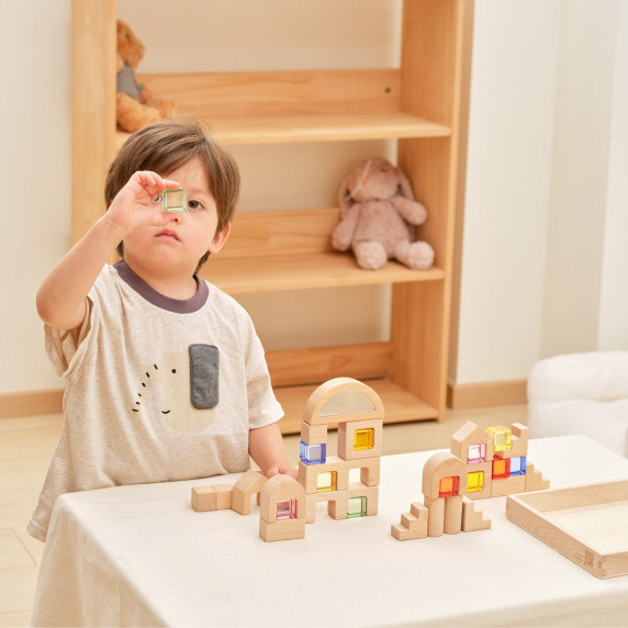 VIGA Wooden Construction Blocks with Colored Windows 32 pcs.
