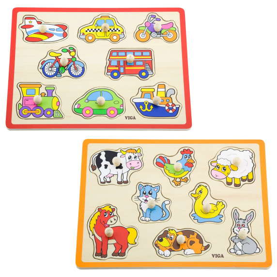 VIGA Wooden Puzzle with Handles and Shelf 7 pcs.