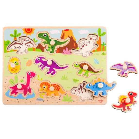TOOKY TOY Wooden Montessori Puzzle Dinosaurs Shapes Puzzle