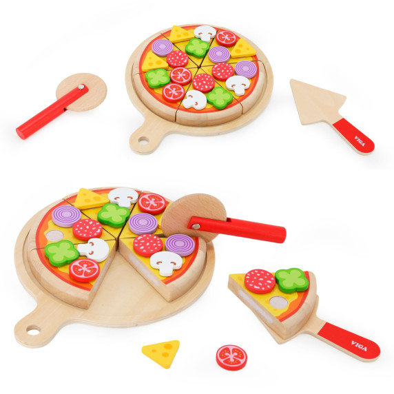VIGA Wooden Pizza Slicer Kitchen Set 27 Pieces for Children 18M+